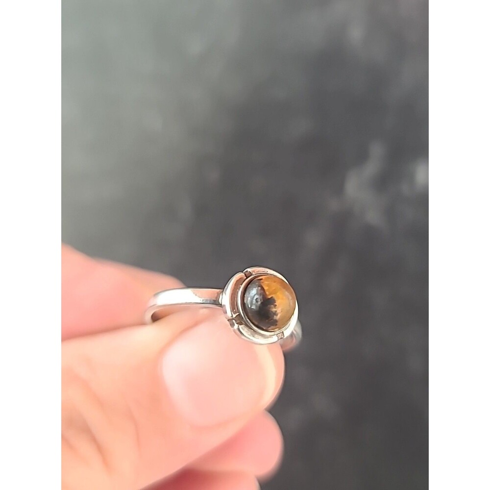 925 Sterling Silver Amber Ring, Size US 7.5 Vintage